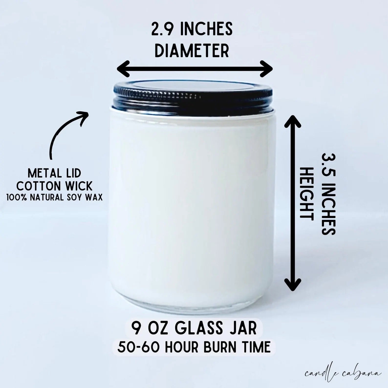 a glass jar with a black lid and measurements