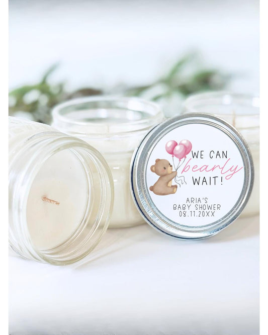 We Can Bearly Wait | Girl Baby Shower | Custom Bulk Candle Favors