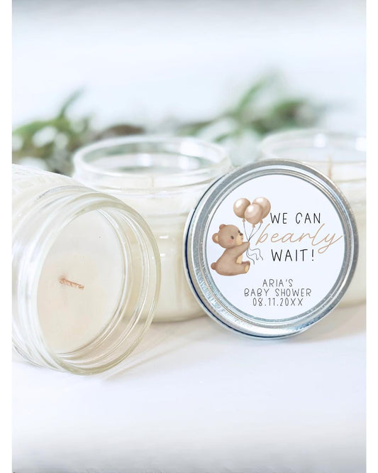 We Can Bearly Wait | Gender Neutral Baby Shower | Custom Bulk Candle Favors