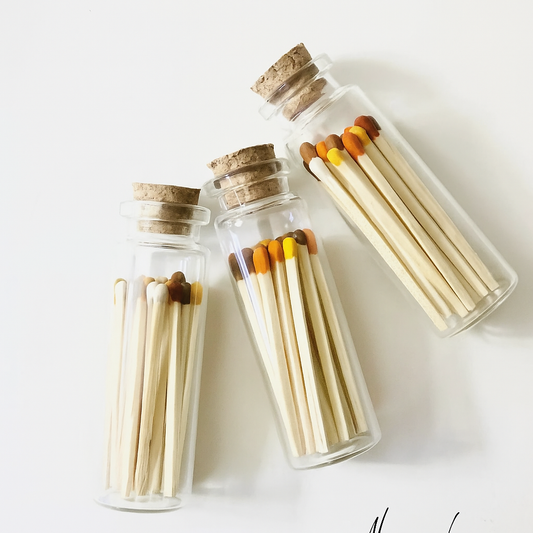 Fall Color Tip Matches in Glass Corked Vial - 25 CT - Striker - NO LABEL