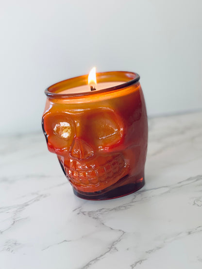 15 oz Colored Skull Candle - ORANGE