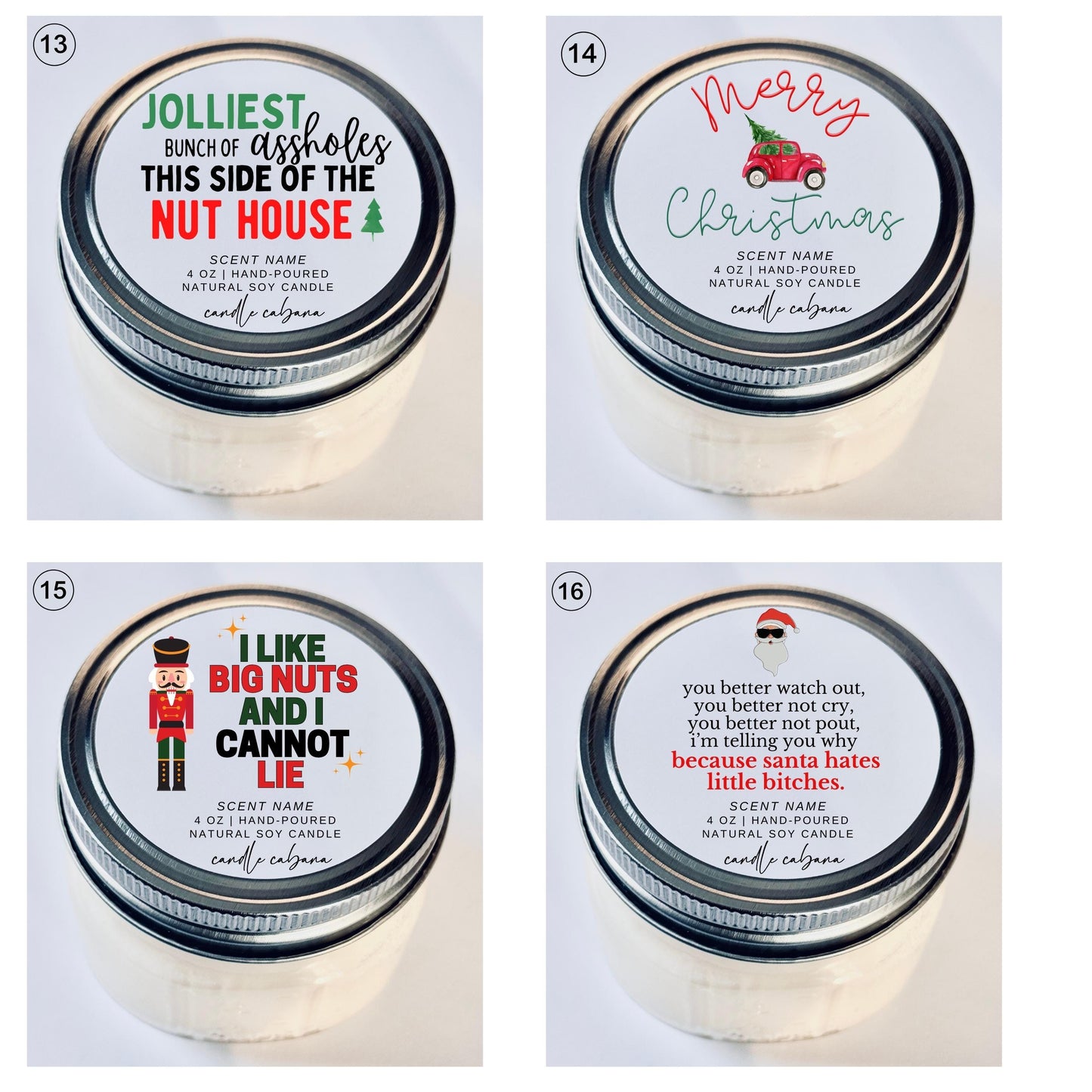 Funny Mini Mason Jar Christmas Candle Favors - 4 OZ