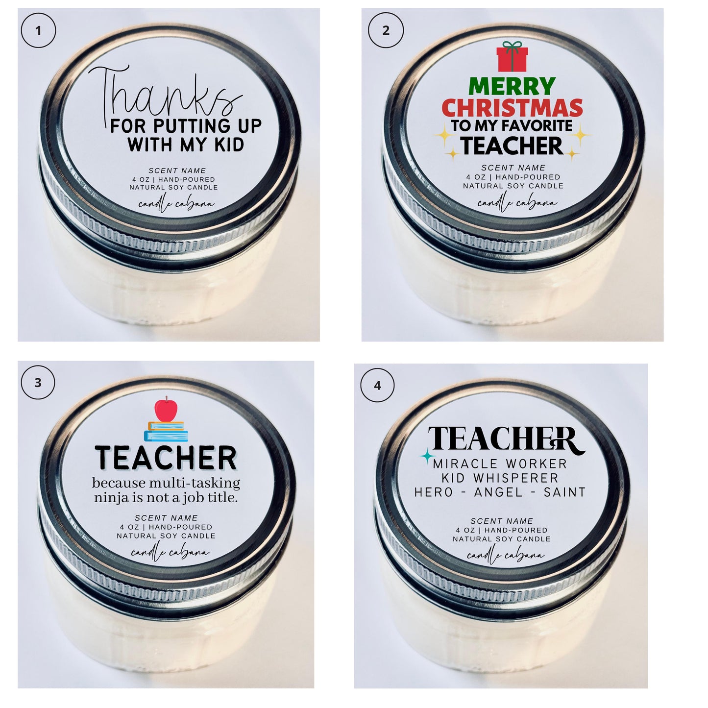 Funny Mini Mason Jar Christmas Candle Favors for Teachers - 4 OZ